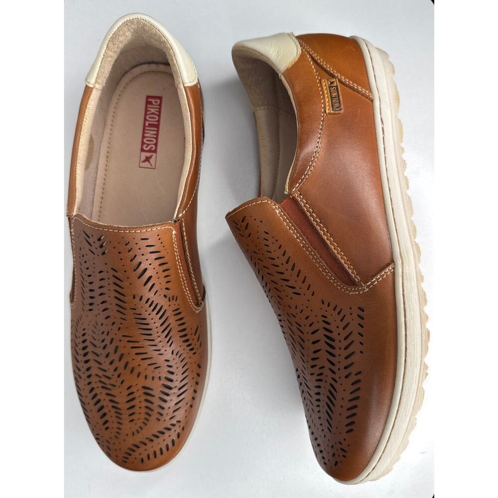 PIKOLINOS Tan Perforated Slip-On Loafers